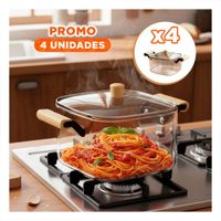 Pack4 Cacerola Practica con Tapa y Detalle en Madera 3500ml Transparente YPapel Regalo