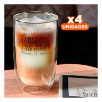 Pack4 Taza de 450 ML para Frappuccino en Vidrio Doble Capa Color Transparente Y Regalo Sticker