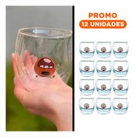 Pack12 Taza de Vidrio Borosilicato Transparente con Oso Pardo con Sistema Doble Capa