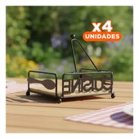 Pack4 Soporte Porta Servilletas de Madera y Acero Negro para Hogar Y Regalo Sticker