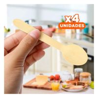 Pack4 Cucharillas de Madera 100 Pzs para Preparacion y Degustacion en Hogar Y Papel Regalo