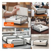 Servilletero Compacto en Hierro Color Negro con Brazo Dispensador para Comedor Y Ligas Regalo