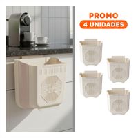 Pack4 Deposito Plegable Puerta 26x25.5x15.5cm Plomo y Crema para Cocina Y Regalo Sticker