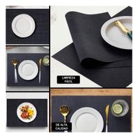 Set Individuales de Mesa Rectangular Negro 6 Piezas Practica y Facil de Limpiar YLigas Regalo