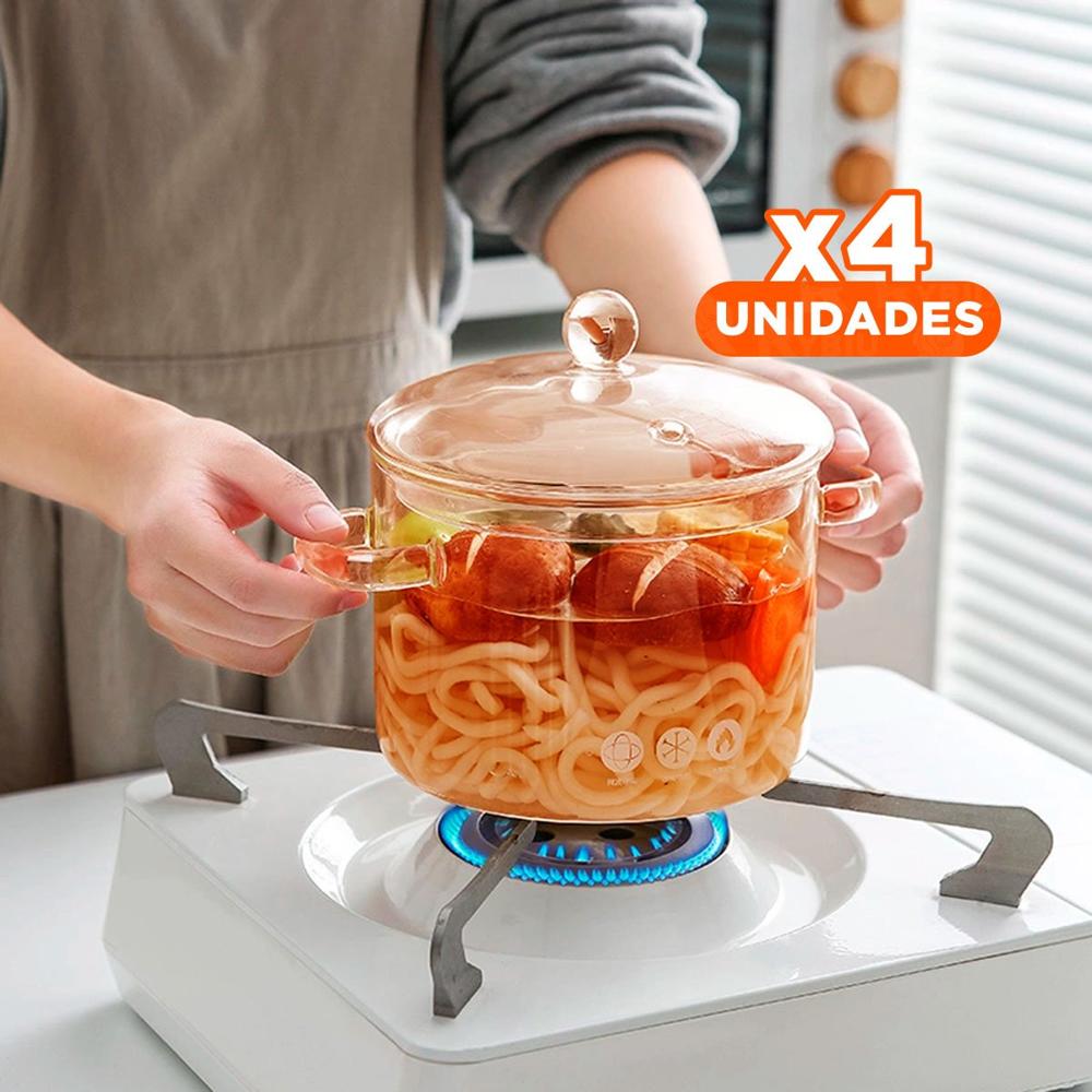 Pack4 Cacerola Marron Transparente 1.5L con Tapa en Vidrio Borosilicato YPapel Regalo