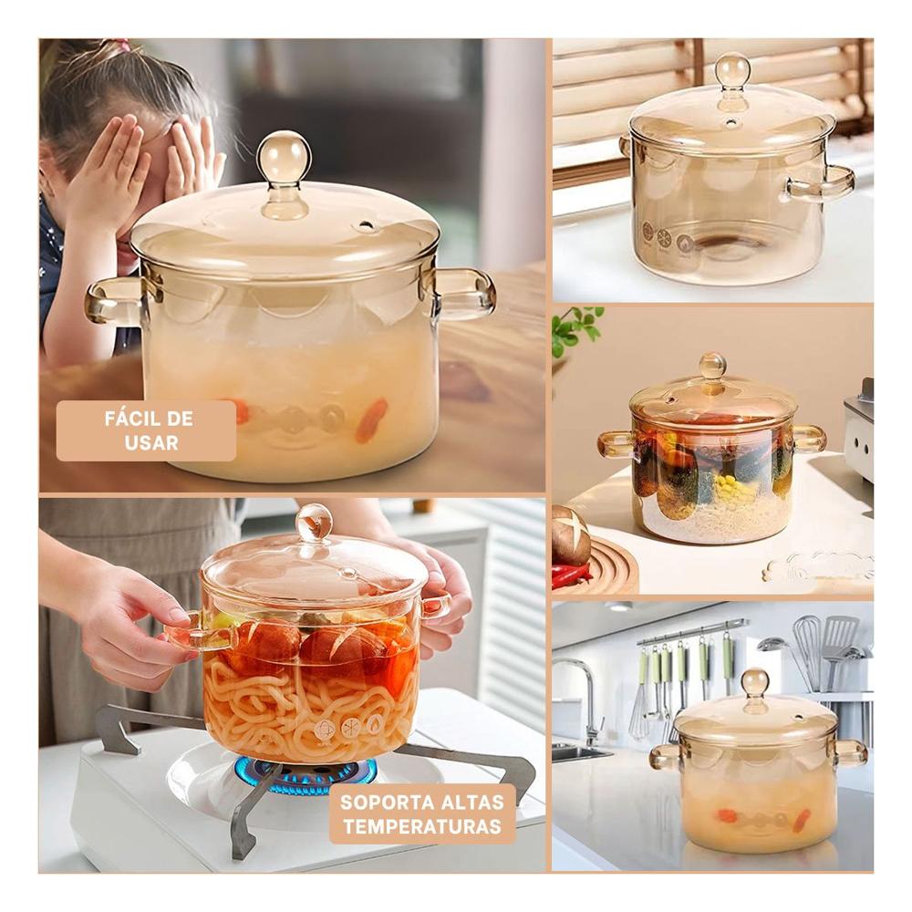 Olla en Borosilicato con Capacidad 1.5L y Tapa Marron Transparente para Hogar YLigas Regalo