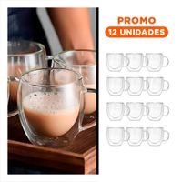 Pack12 Vaso Doble Capa 100 ML Espresso Transparente con Asa Circular