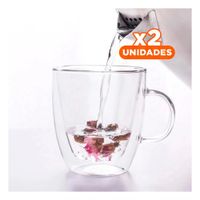Pack2 Vaso Doble Capa en Vidrio Transparente Capacidad 300 Mililitros YPapel Regalo