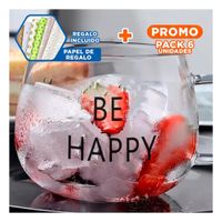 Pack6 Jarro con Frase Be Happy 350 ML Transparente de Vidrio