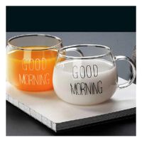 Taza de Vidrio 350 ML con Frase Good Morning en Transparente Elegante YPapel Regalo