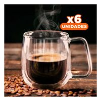Pack6 Vaso Espresso 100 ML de Doble Capa Transparente con Asa Cuadrada Y Papel Regalo