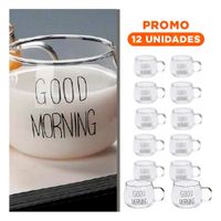 Pack12 Vaso 350 ML Transparente de Vidrio con Frase Good Morning con Presentacion Elegante
