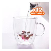 Pack12 Copa Doble Capa 300 Mililitros con Cuerpo de Vidrio Transparente YRegalo Sticker