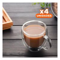 Pack4 Vaso de Vidrio Transparente 290 Mililitros Presentacion Doble Capa YPapel Regalo