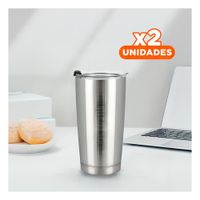 Pack2 Termo 600ML de Acero Inoxidable Plateado con Tapa y Uso Diario Seguro YPapel Regalo