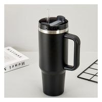 Termo 1200ML en Color Negro con Asa y Sorbete en ABS y Acero para Bebidas