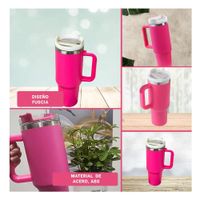 Termo en Color Fucsia con Asa Ergonomica y Sorbete 1200ML de ABS y Acero YLigas Regalo