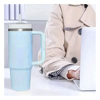 Termo 1200ML en Color Celeste con Asa y Sorbete en ABS y Acero para Bebidas
