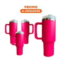 Pack4 Taza en Color Fucsia 1200ML con Asa Amplia y Sorbete Funcional ABS y Acero