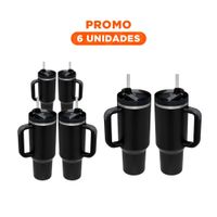 Pack6 Botella en Color Negro 1200ML con Asa Amplia y Sorbete ABS y Acero YRegalo Sticker