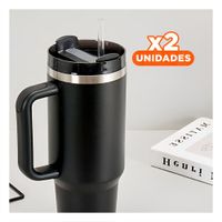 Pack2 Set Termo en Color Negro de ABS y Acero con Asa y Sorbete 1200ML YPapel Regalo