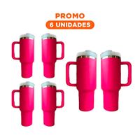Pack6 Botella en Color Fucsia 1200ML con Asa Amplia y Sorbete ABS y Acero YRegalo Sticker
