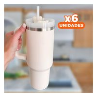 Pack6 Botella Termica en Color Blanco de ABS y Acero con Asa y Sorbete 1200ML YPapel Regalo
