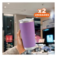 Pack2 Termo 600ML de Acero Inoxidable Morado con Tapa y Uso Diario Seguro YPapel Regalo