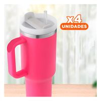 Pack4 Taza con Sorbete y Asa en en Color Fucsia Capacidad 1200ML ABS y Acero YPapel Regalo