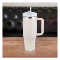 Termo 1200ML en Color Blanco con Asa y Sorbete en ABS y Acero para Bebidas