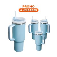 Pack4 Taza en Color Celeste 1200ML con Asa Amplia y Sorbete Funcional ABS y Acero