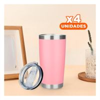 Pack4 Termo Rosado 600ML con Tapa Hermetica de Acero para Hidratacion YPapel Regalo