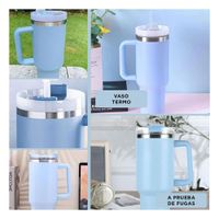 Termo en Color Celeste con Asa Ergonomica y Sorbete 1200ML de ABS y Acero YLigas Regalo