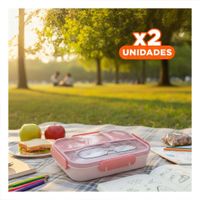 Pack2 Estuche Rectangular 4 Espacios con Tenedor 1100ml Rosado Moderno YPapel Regalo
