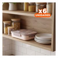 Pack6 Fiambrera Rectangular 4 Espacios con Tenedor 1100ml Marron Moderno