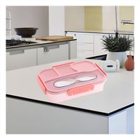 Caja Rectangular 4 Espacios con Tenedor 1100ml Rosado Moderno YPapel Regalo