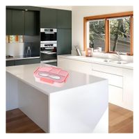 Caja Rectangular 4 Espacios con Tenedor 1100ml Color Rosado Hermetico