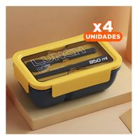 Pack4 Caja Ligera 850ml con Cubiertos Azul y Amarillo para Transporte Comida YRegalo Sticker