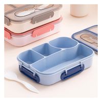 Caja Rectangular 4 Espacios con Tenedor 1100ml Color Azul Hermetico Seguro