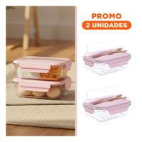 Pack2 Contenedor para Almuerzo Diario con Cubiertos Rosado YRegalo Sticker