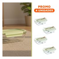 Pack4 Contenedor Portacomida de Vidrio con Cubiertos y Broche Verde