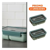 Pack2 Contenedor Hermético 850ml con Cubiertos Verde para Almacenaje de Comida YRegalo Sticker