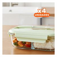 Pack4 Recipiente de Vidrio con Cubiertos y Tapa Verde para Oficina YRegalo Sticker