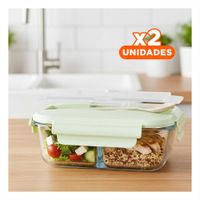 Pack2 Contenedor Hermetico de Vidrio Incluye Cubiertos y Tapa Verde YPapel Regalo