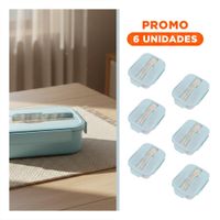 Pack6 Recipiente con Set de Cubiertos para Oficina o Escuela Celeste YRegalo Sticker