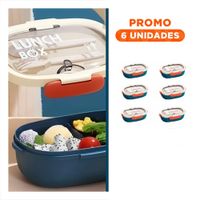 Pack6 Porta Comida 850ml con Cubiertos Crema y Azul Marino Llevar Comida YSticker