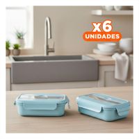 Pack6 Recipiente Portatil con Cubiertos para Llevar Preparaciones Celeste