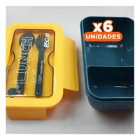 Pack6 Caja Hermética 850ml con Cubiertos Azul y Amarillo para Guardar Alimentos YPapel Regalo