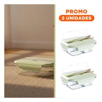 Pack2 Contenedor Reutilizable de Vidrio con Cubiertos Tapa Verde Segura YRegalo Sticker