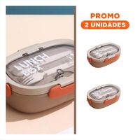 Pack2 Envase 850ml con Cubiertos Marron para Guardar Snacks Diario Facil YRegalo Sticker